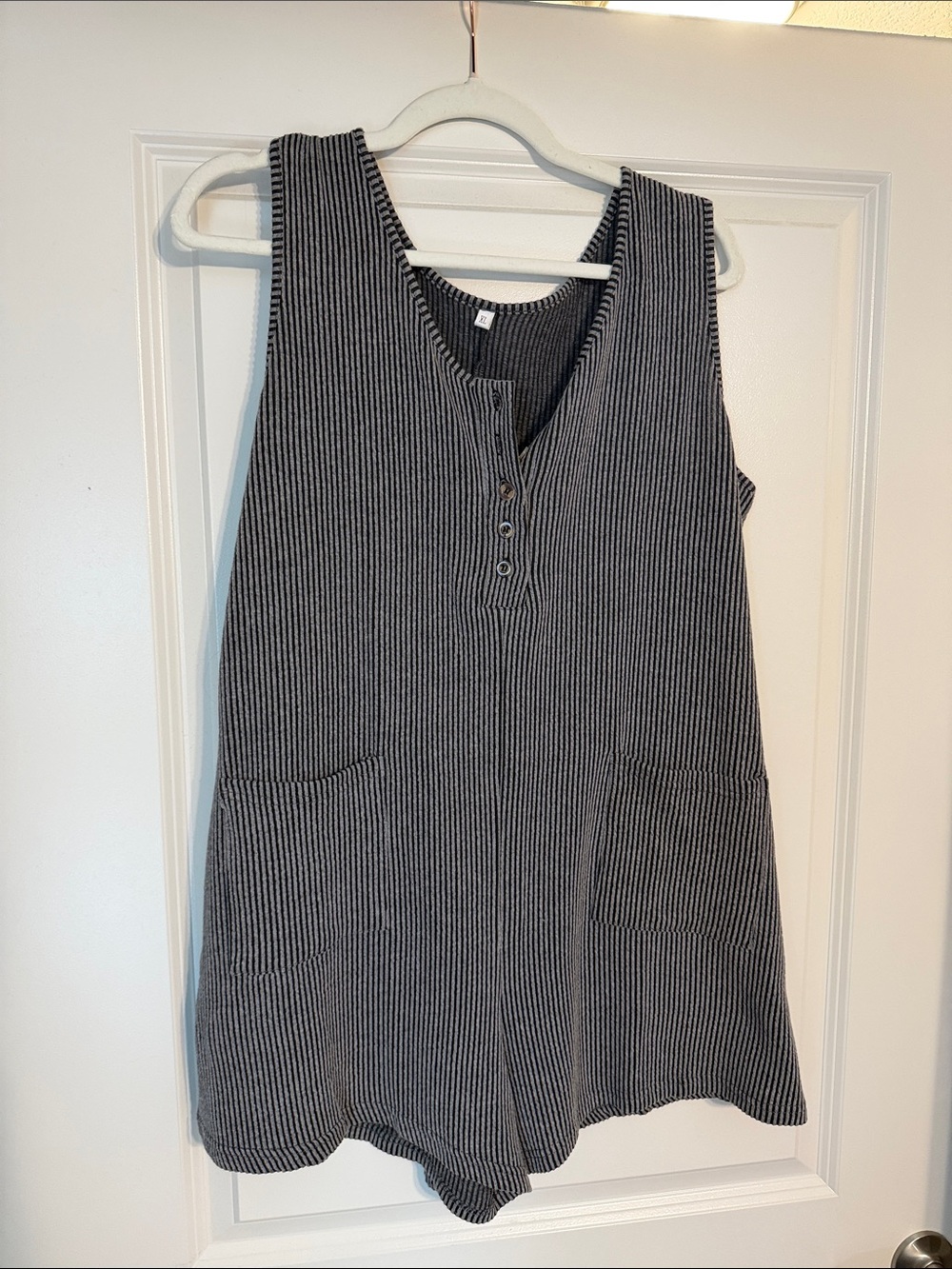 Sleeveless Black & White Striped Short Romper